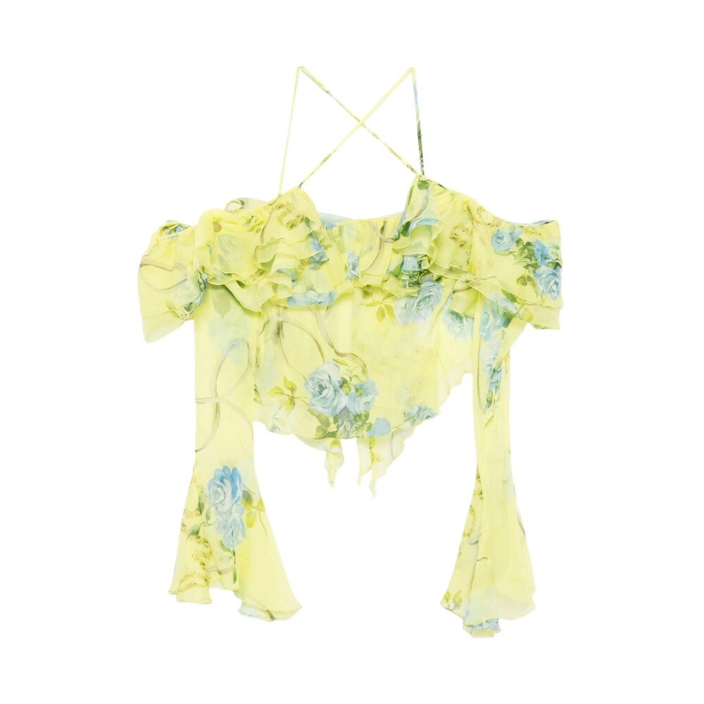 Blumarine 花柄フリル袖Tシャツ Shop fashion from Blumarine