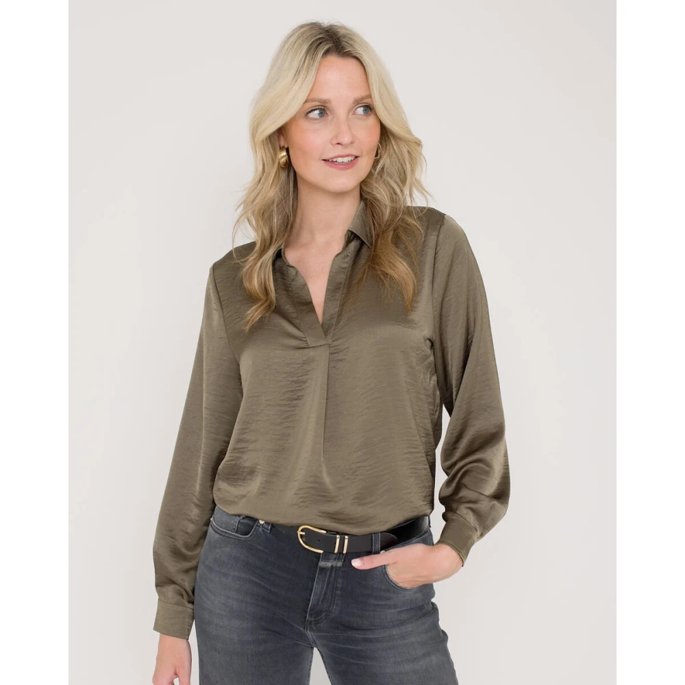 Anna Van Toor Lange mouw blouse in elegante stijl Green Dames
