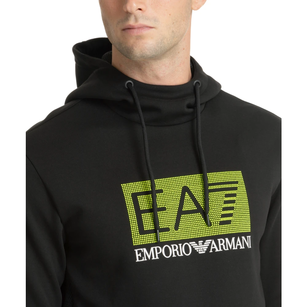 Emporio Armani EA7 Gestreepte Hoodie met Capuchon Logo en Zak Black Heren