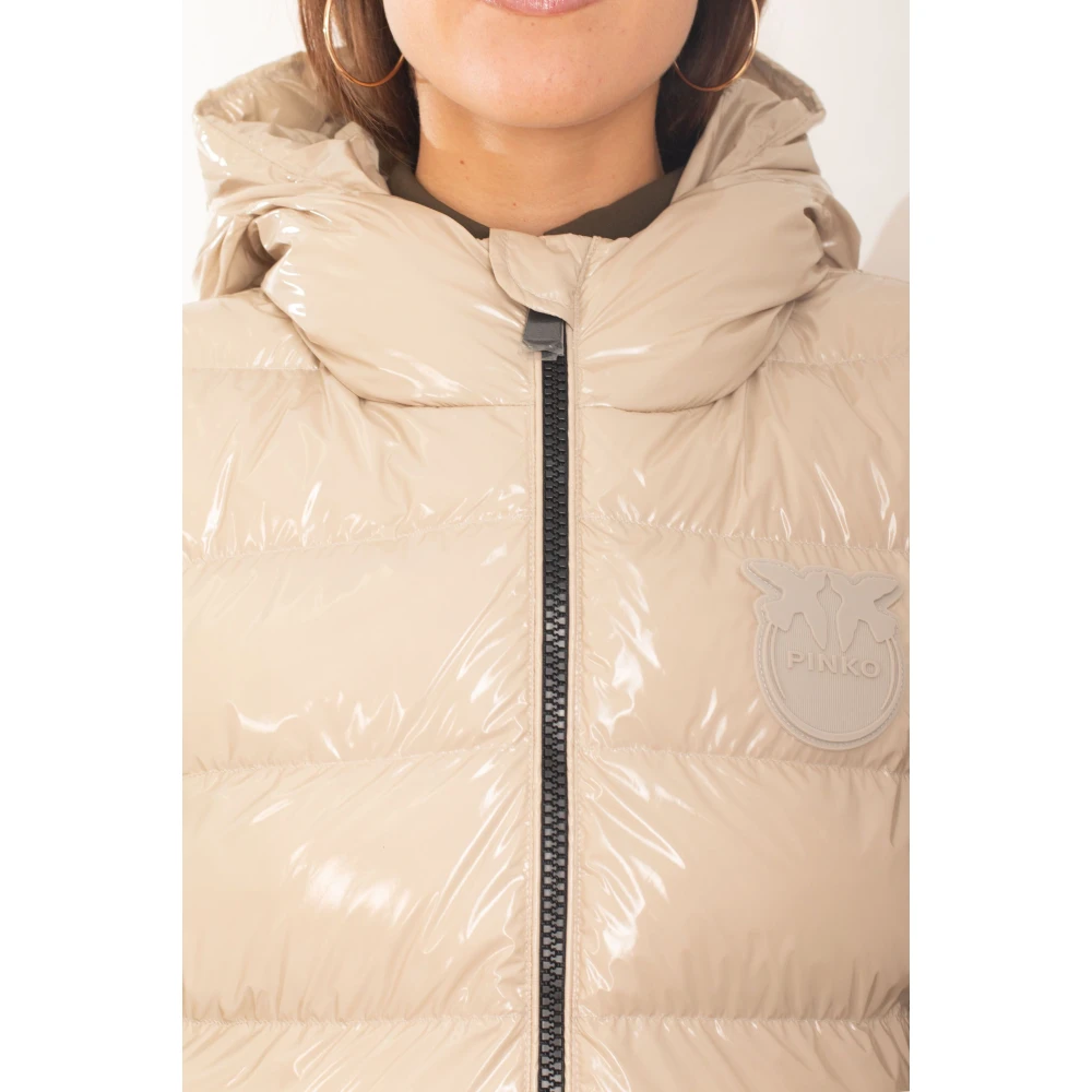 pinko Graffetta Hooded Puffer Vest in Stijl Beige Dames