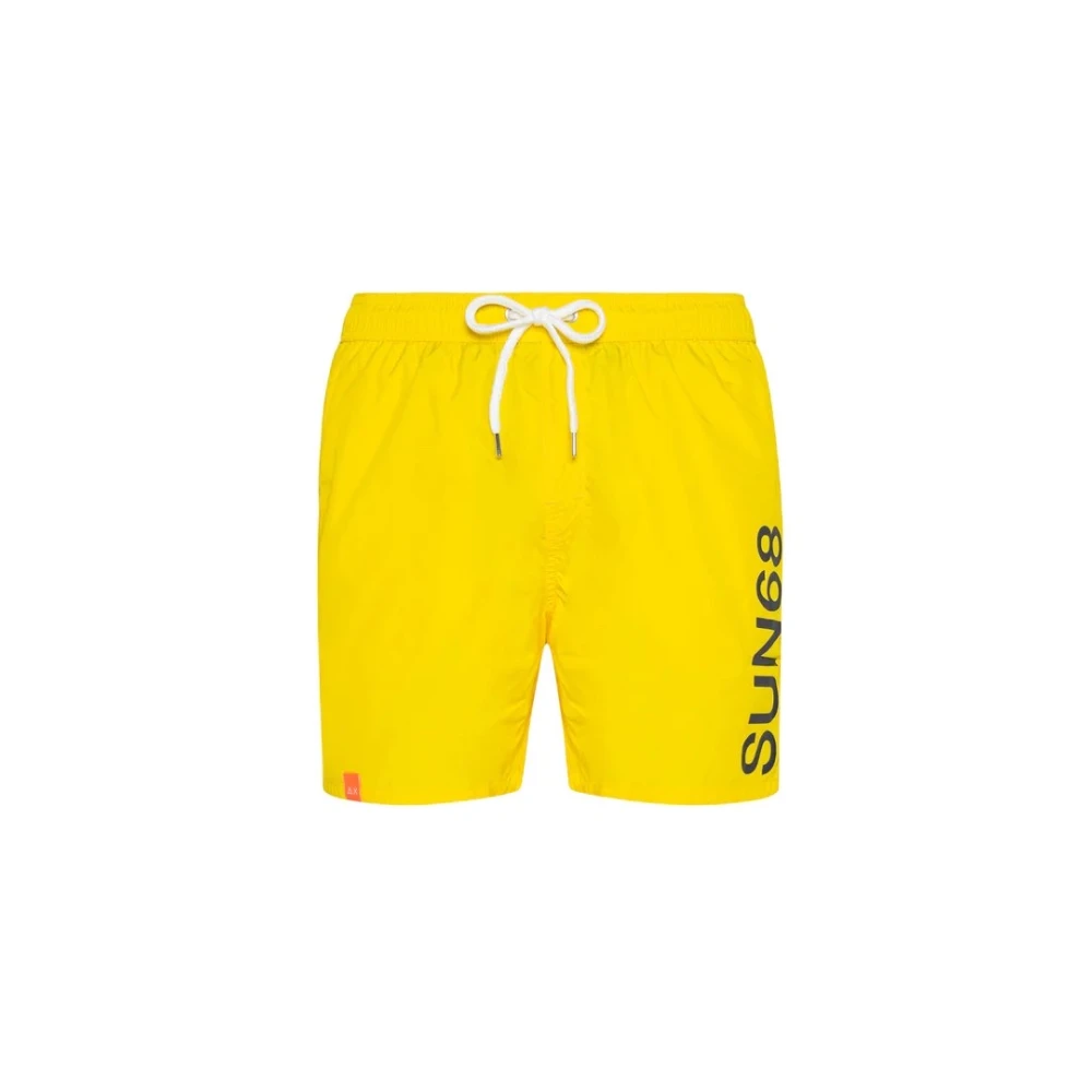 Sun68 Men's Yellow Beachwear, S, Logo Front Swim Pant