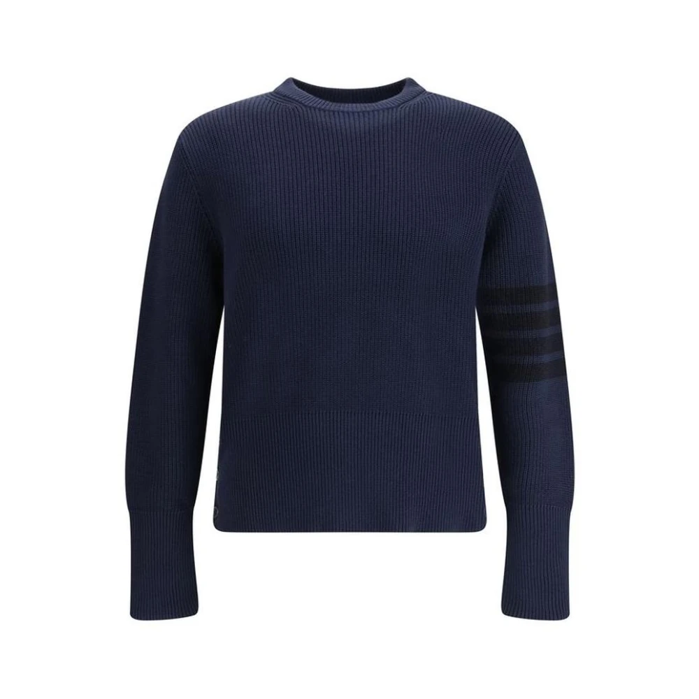 Thom Browne Men's Blue Cotton Sweatshirt With Ribbed Trims