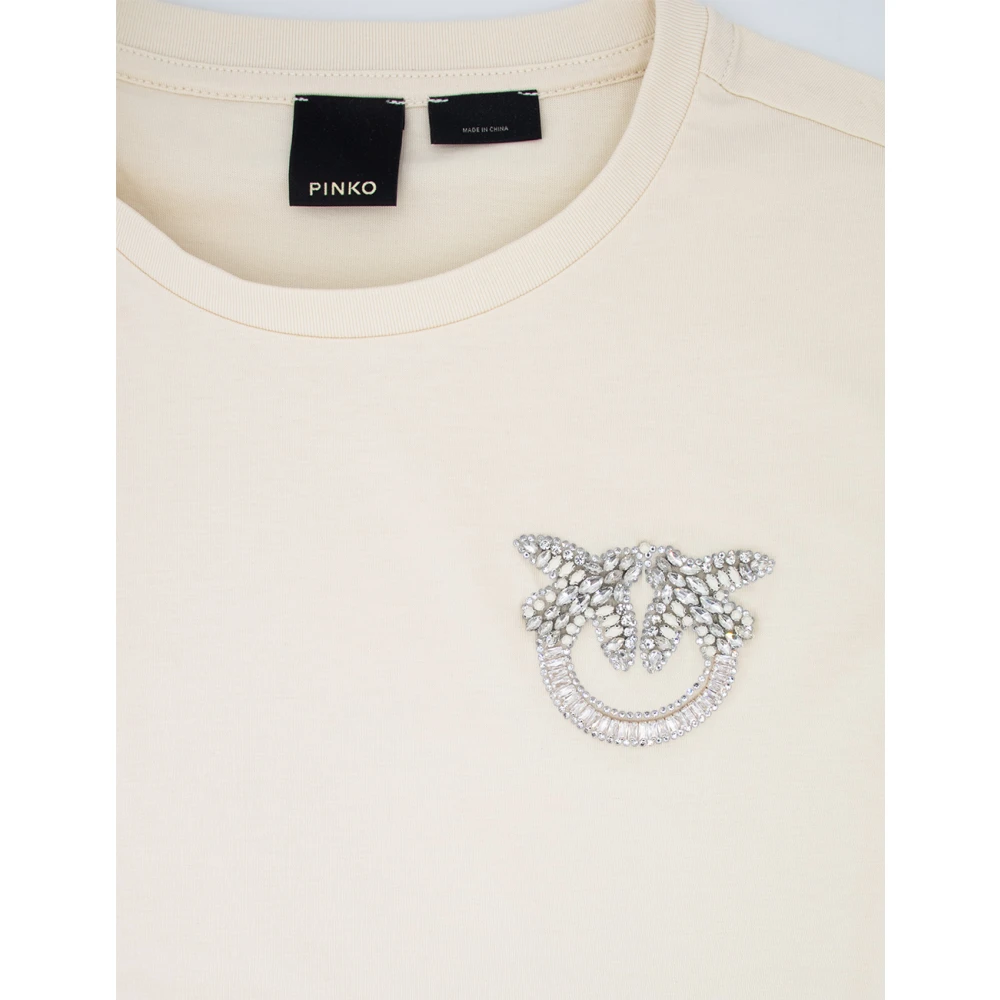 pinko Liefdesvogels Geborduurd Katoenen T-shirt White Dames