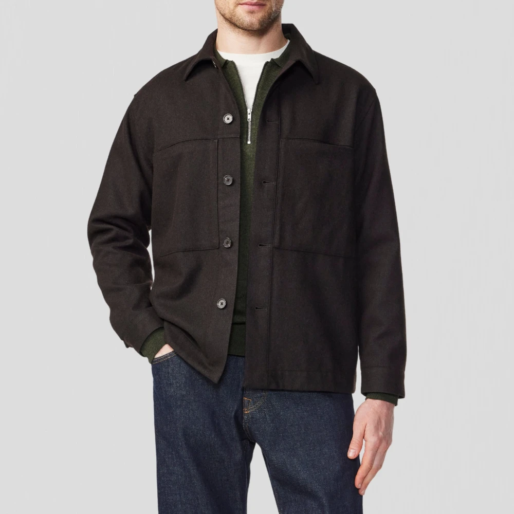 Nn07 Bruine Wollen Overshirt met Earthhorn Knopen Brown Heren