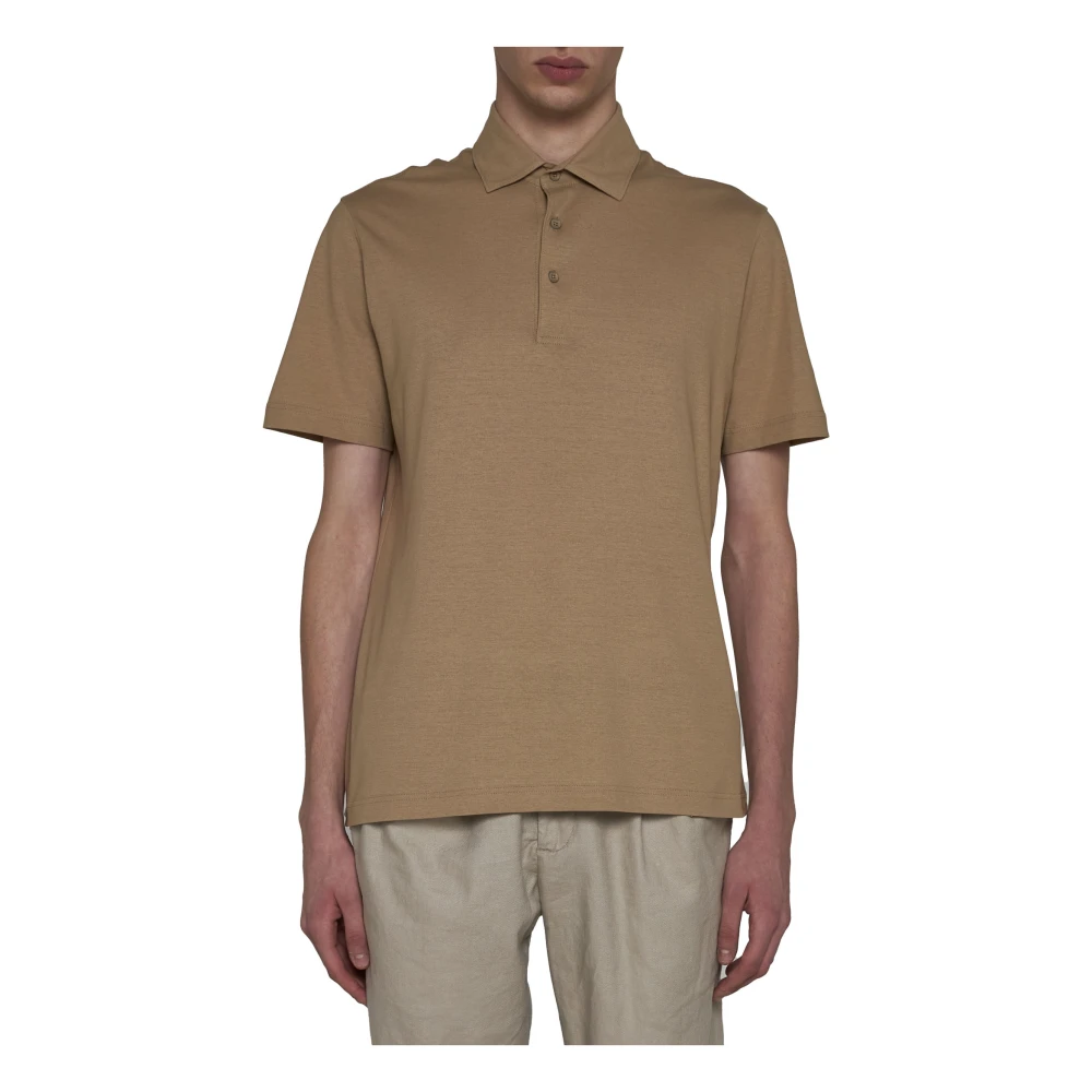 Herno Beige Katoenen Polokraag Shirt Brown Heren