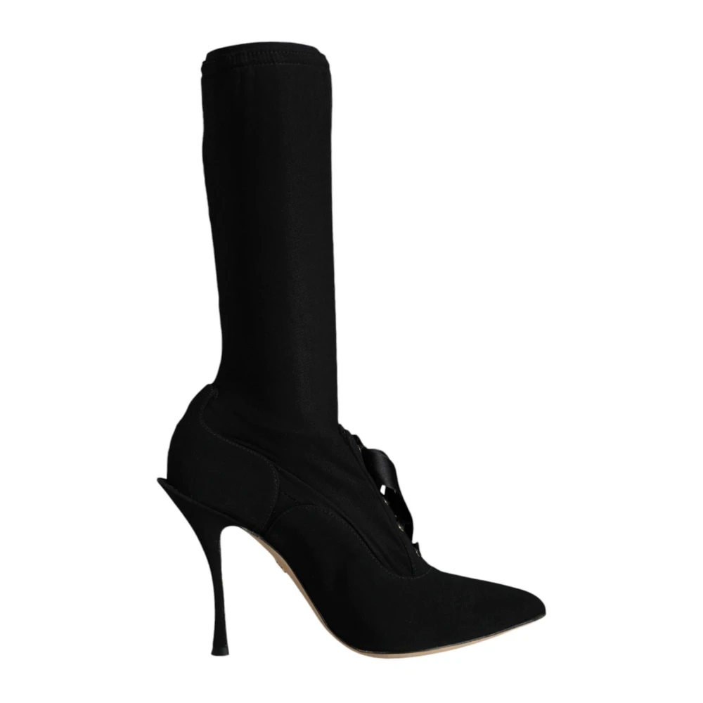 Dolce & Gabbana Women's Black Lace Up Mid Calf Boots