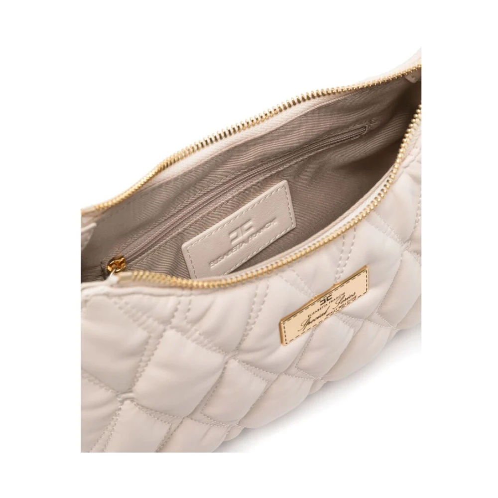 Elisabetta Franchi Crème Wit Diamant Gestikte Schoudertas Beige Dames