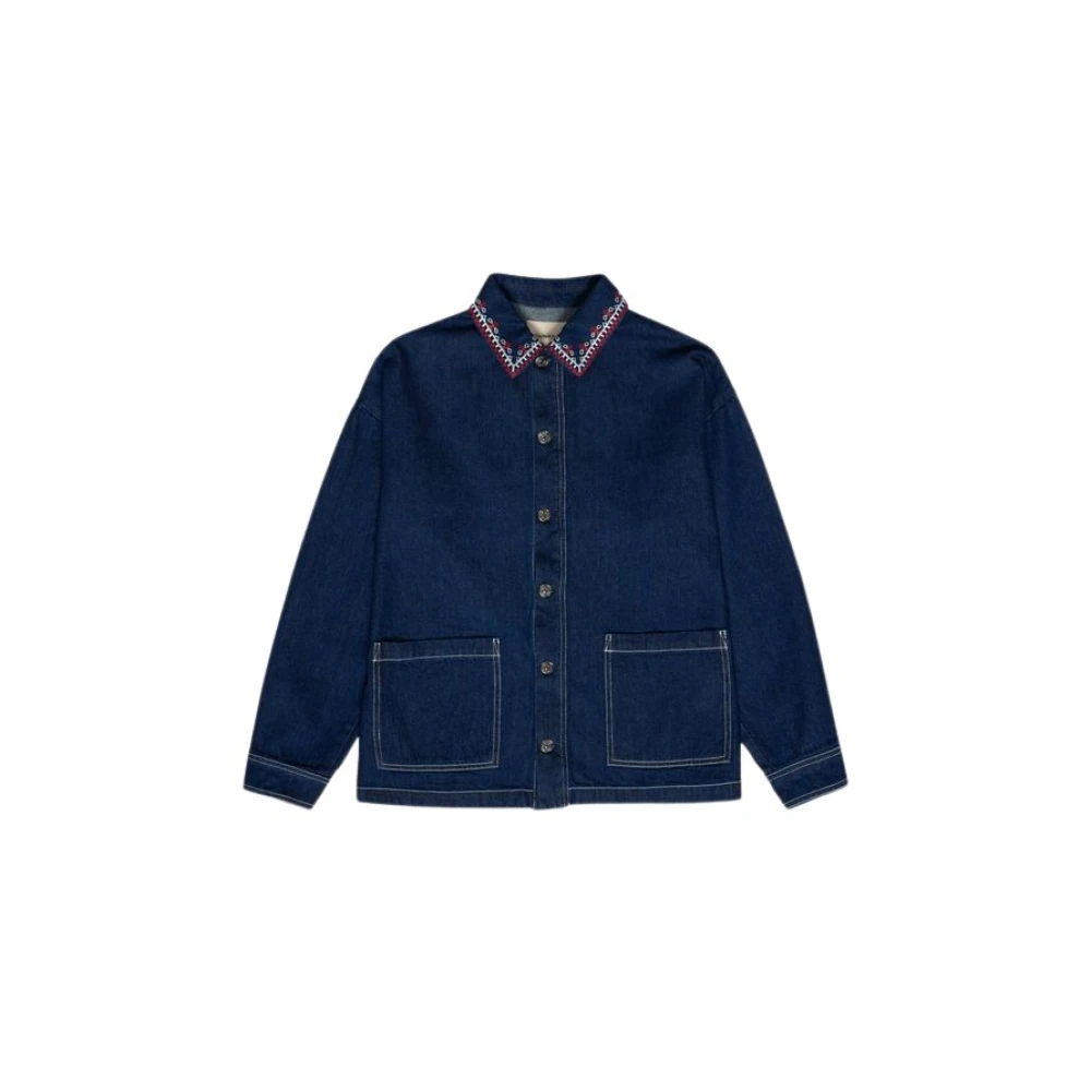 The New Society Denim Overshirt met Borduursel Blue Dames