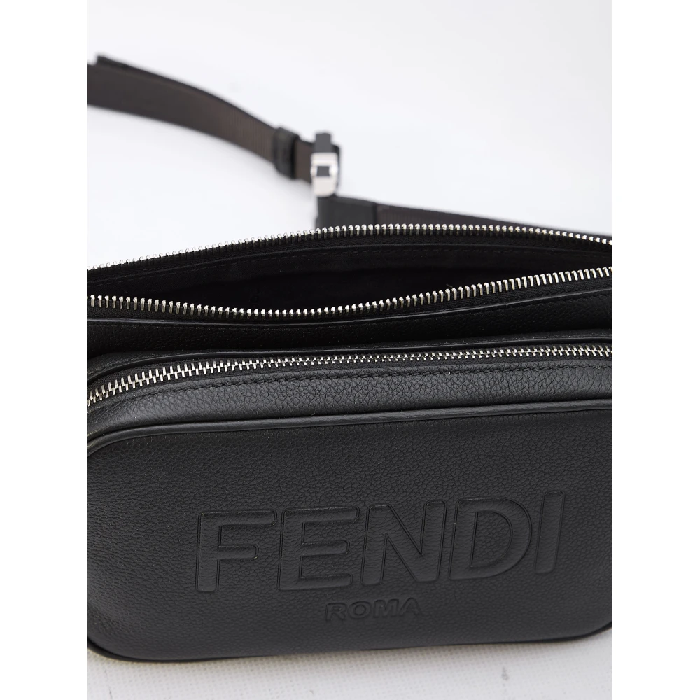 Fendi Zwarte heuptas van generfd leer met reliëflogo Black Heren
