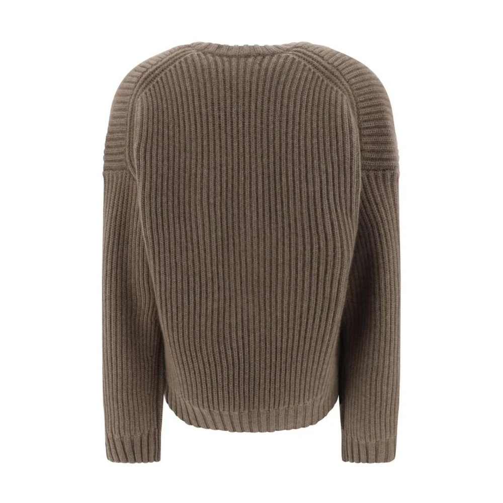 Khaite Monochrome Geribbelde Crew Neck Sweater Beige Dames