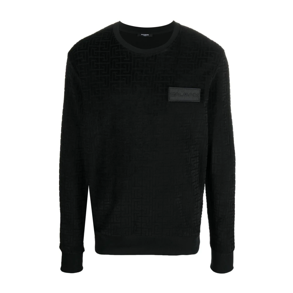 Balmain Velours Monogram Sweatshirt in Zwart Black Heren