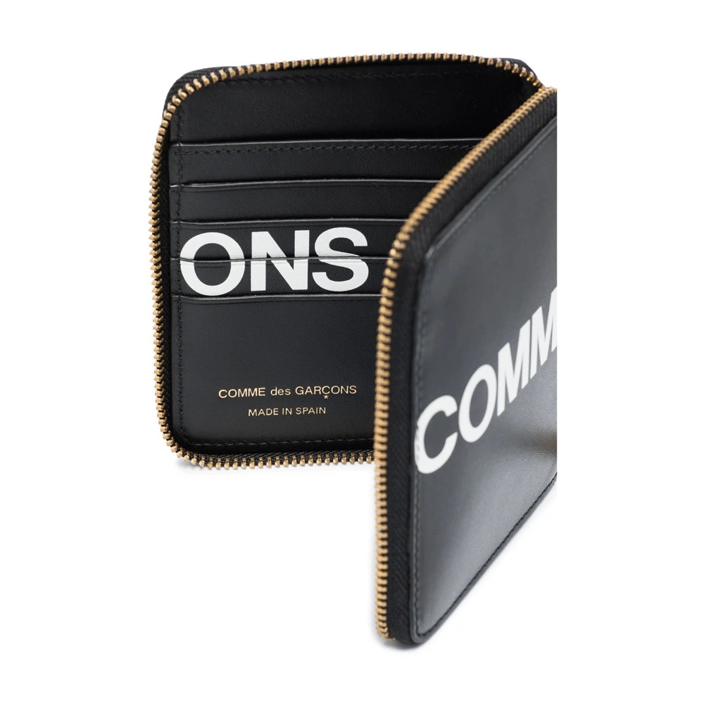 Comme des Garçons Logo Leren Portemonnee Zwart Rits Sluiting Black Heren