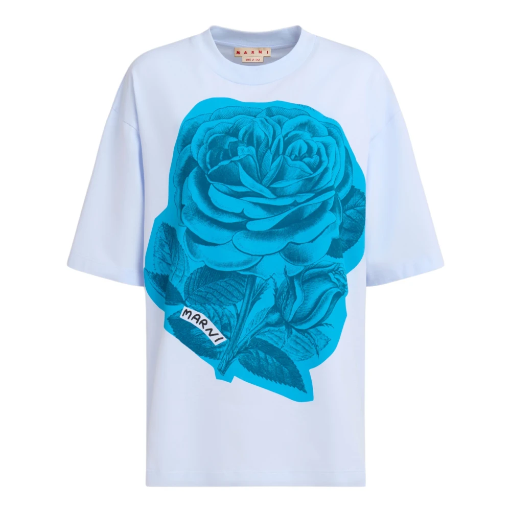 Marni Katoenen T-shirt met maxi bloemenprint Blue Dames
