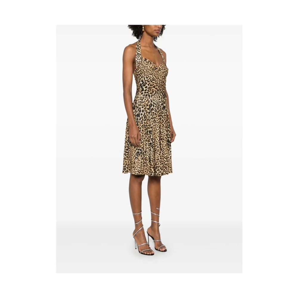 Norma Kamali Beige Halternek Flared Rok Jurk Brown Dames