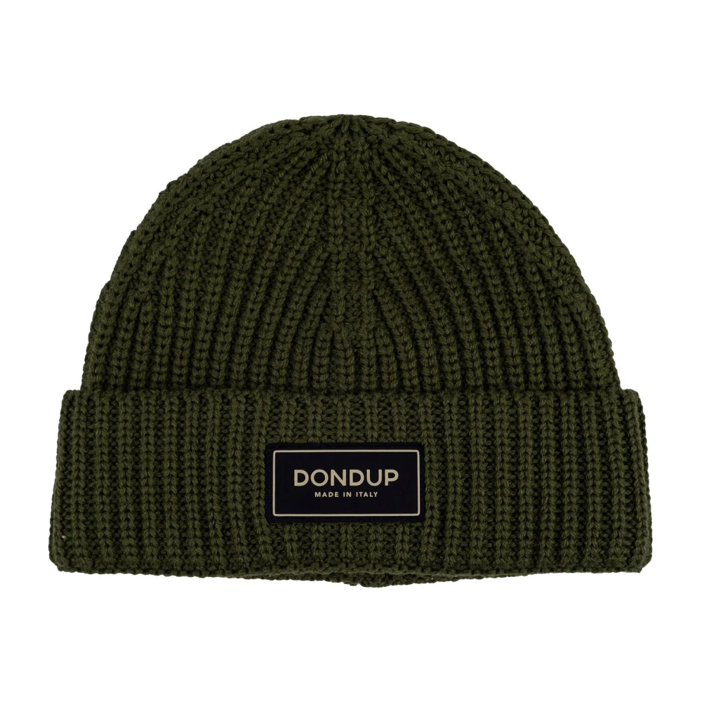 Dondup Geribbelde wollen muts met stoffen logo Green Heren