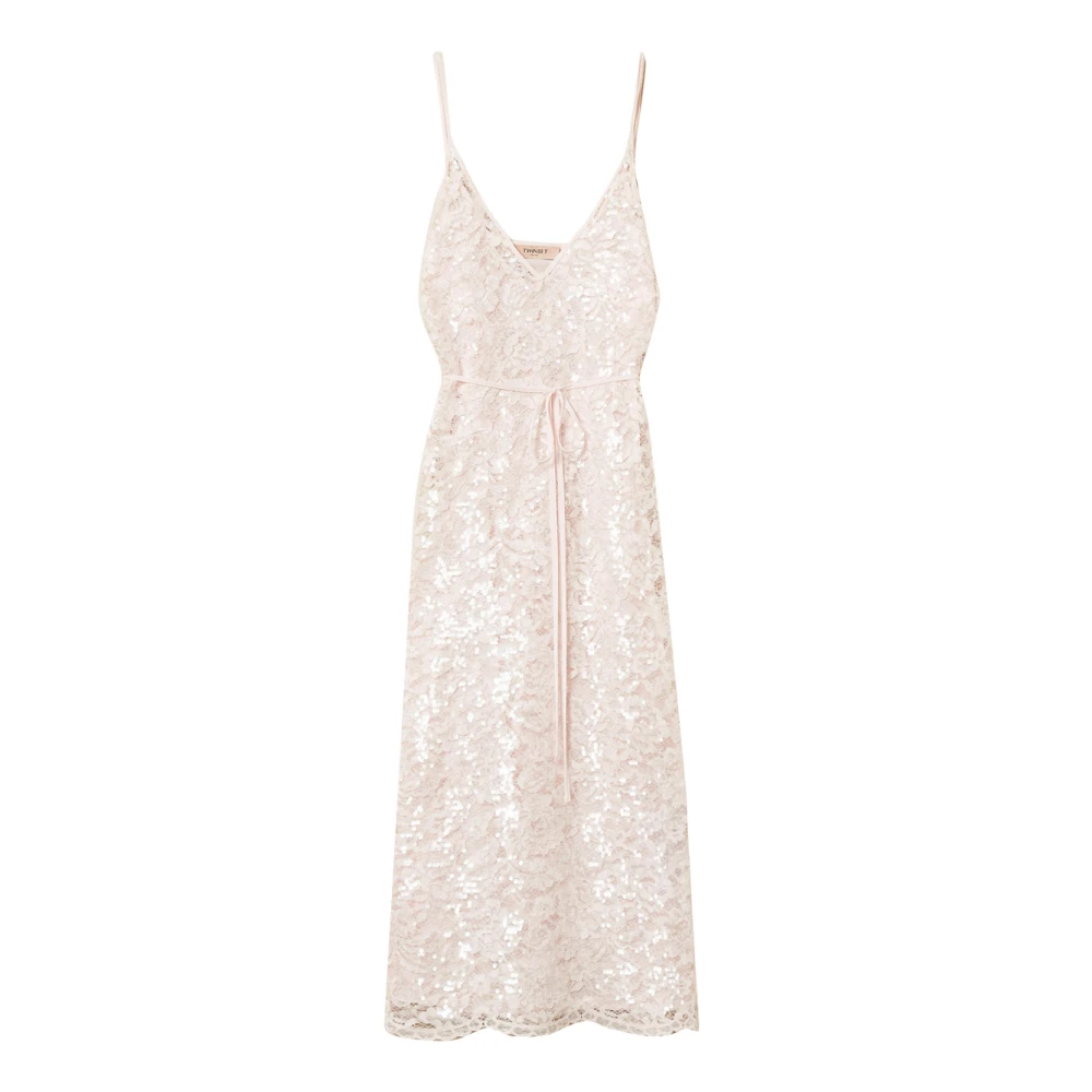 Twinset Pink Party Dresses, Female, S, Sequin-Embellished Midi Dress