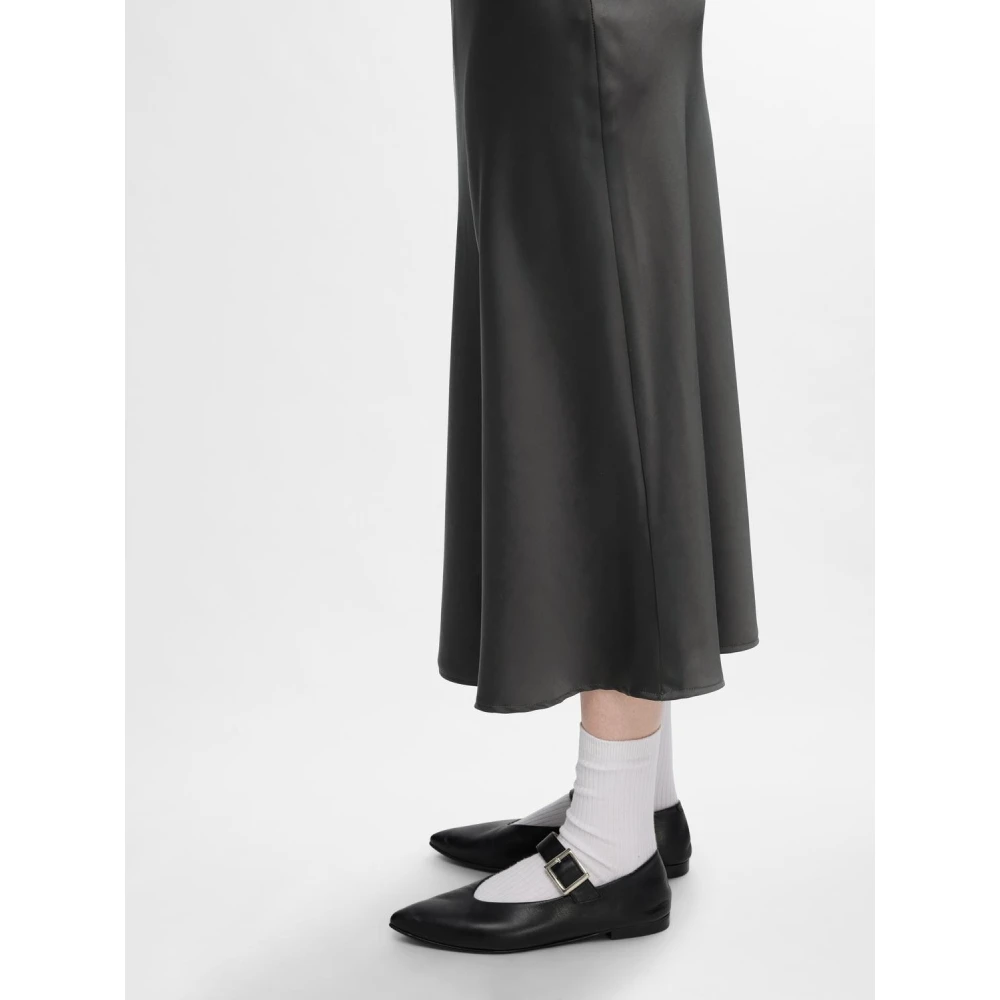 Selected Femme Satijnen Midi Rok Vulkanische As Gray Dames