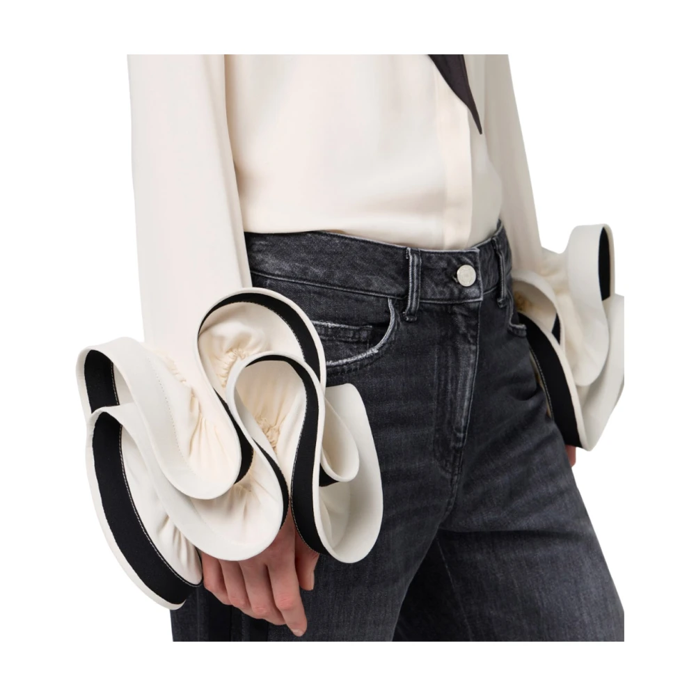 Elisabetta Franchi Gerimpeld Georgette Shirt met Sjaal Beige Dames