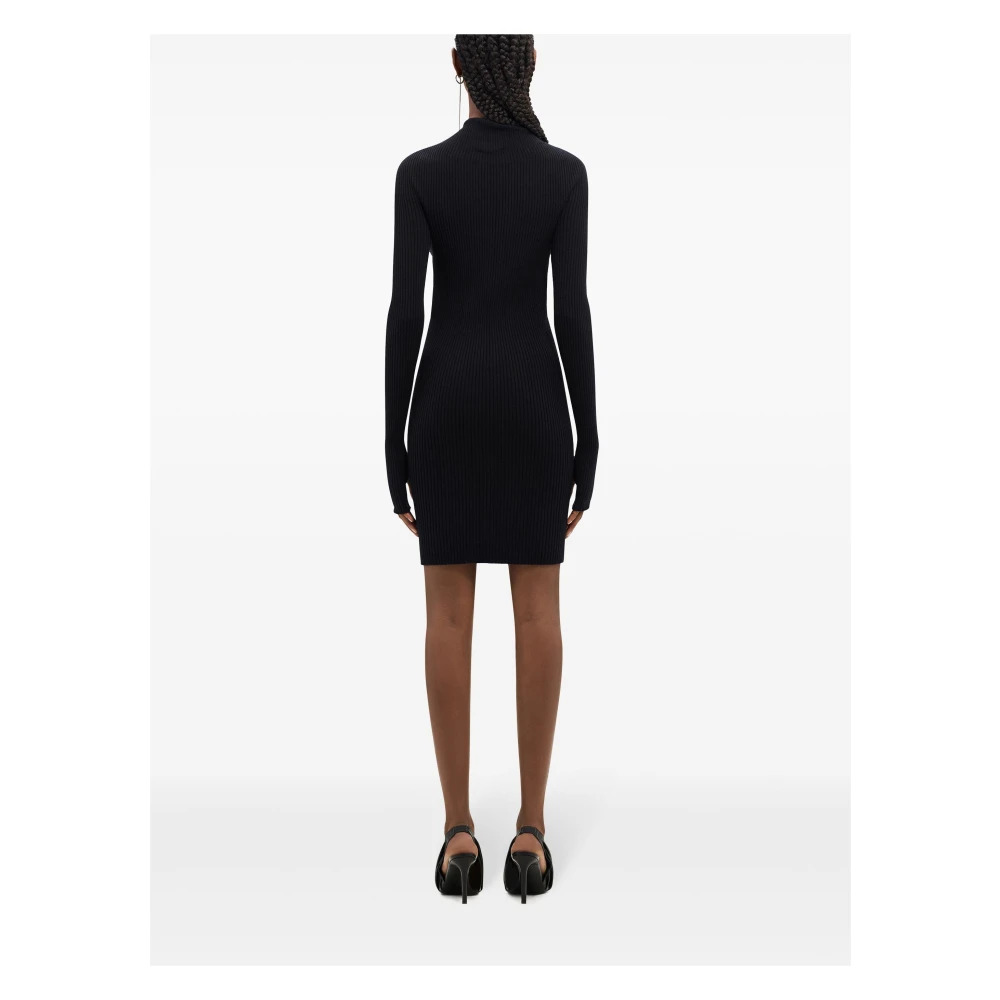 Courrèges Zwarte Rib Mockneck Katoenen Jurk Black Dames