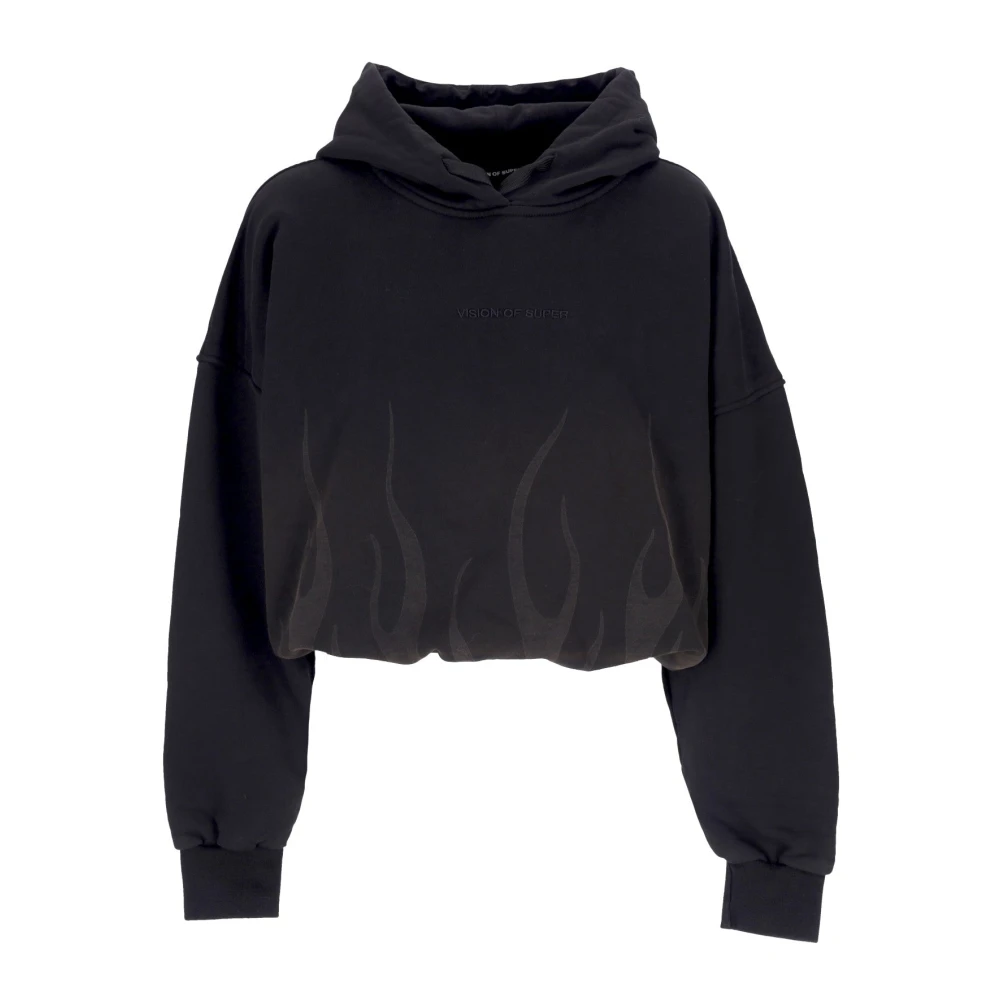 Vision Of Super Women's Black Flames Cropped Hoodie