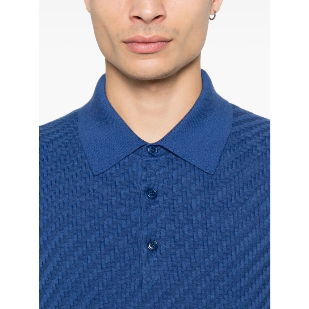 Brioni Blauw Geribbeld Poloshirt Korte Mouw Blue Heren
