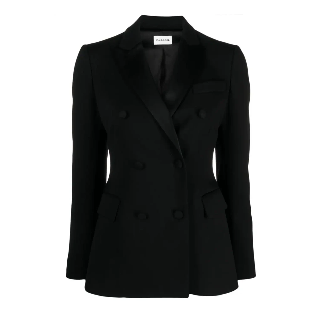 P.a.r.o.s.h. Zwarte Wollen Double-Breasted Blazer Black Dames