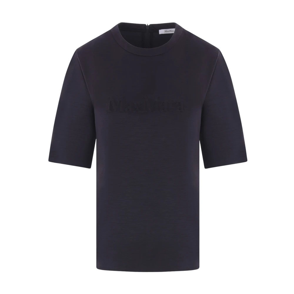 Max Mara Blauwe Wollen Jersey T-shirt met Reliëf Logo Blue Dames