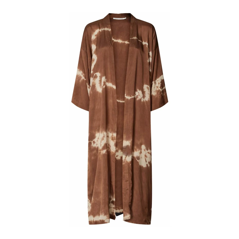 Rabens Saloner Leela Kimono Tie-Dye Print Cacao Brown Dames