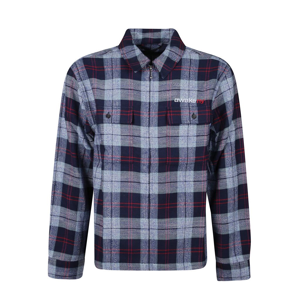 Awake Ny Men's Multicolor Light Jackets, S, Flannel Zip Shirt
