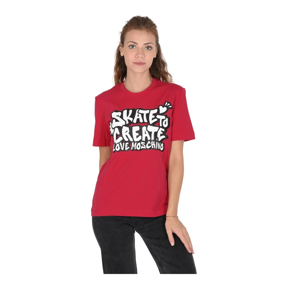 Love Moschino Rode Katoenen T-shirt met Hart Red Dames