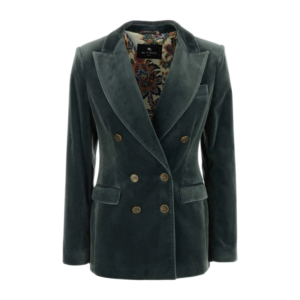 ETRO Stretch fluwelen blazer in teal groen Blue Dames