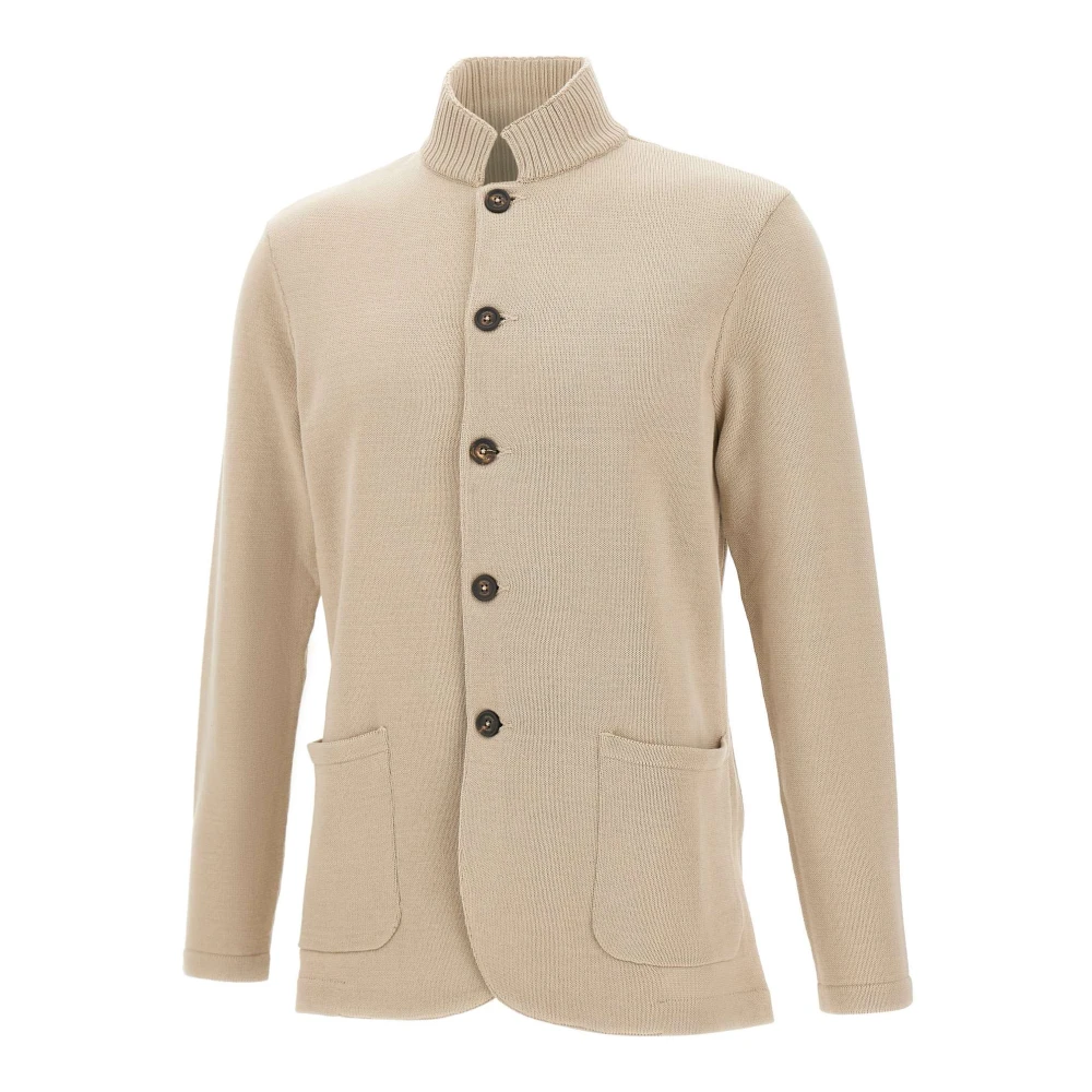 Eleventy Men's Beige Cardigans, Xl, Ribbed High-Collar Cardigan