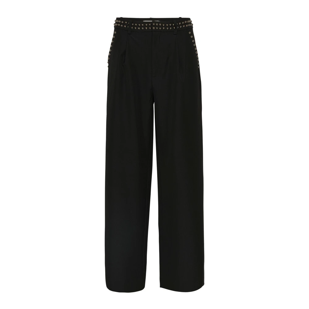 Gestuz Zwarte Wijde Broek met Ruwe Tailleband Studs Black Dames