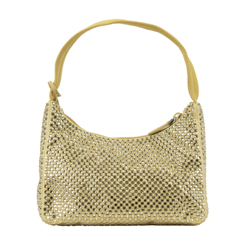 Prada Satijnen Handtas met Leren Details Yellow Dames