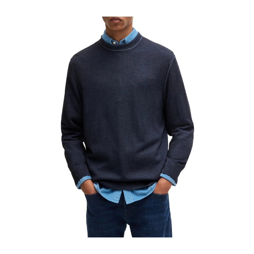Hugo Boss Blauwe Crew Neck Sweater Astefano Blue Heren