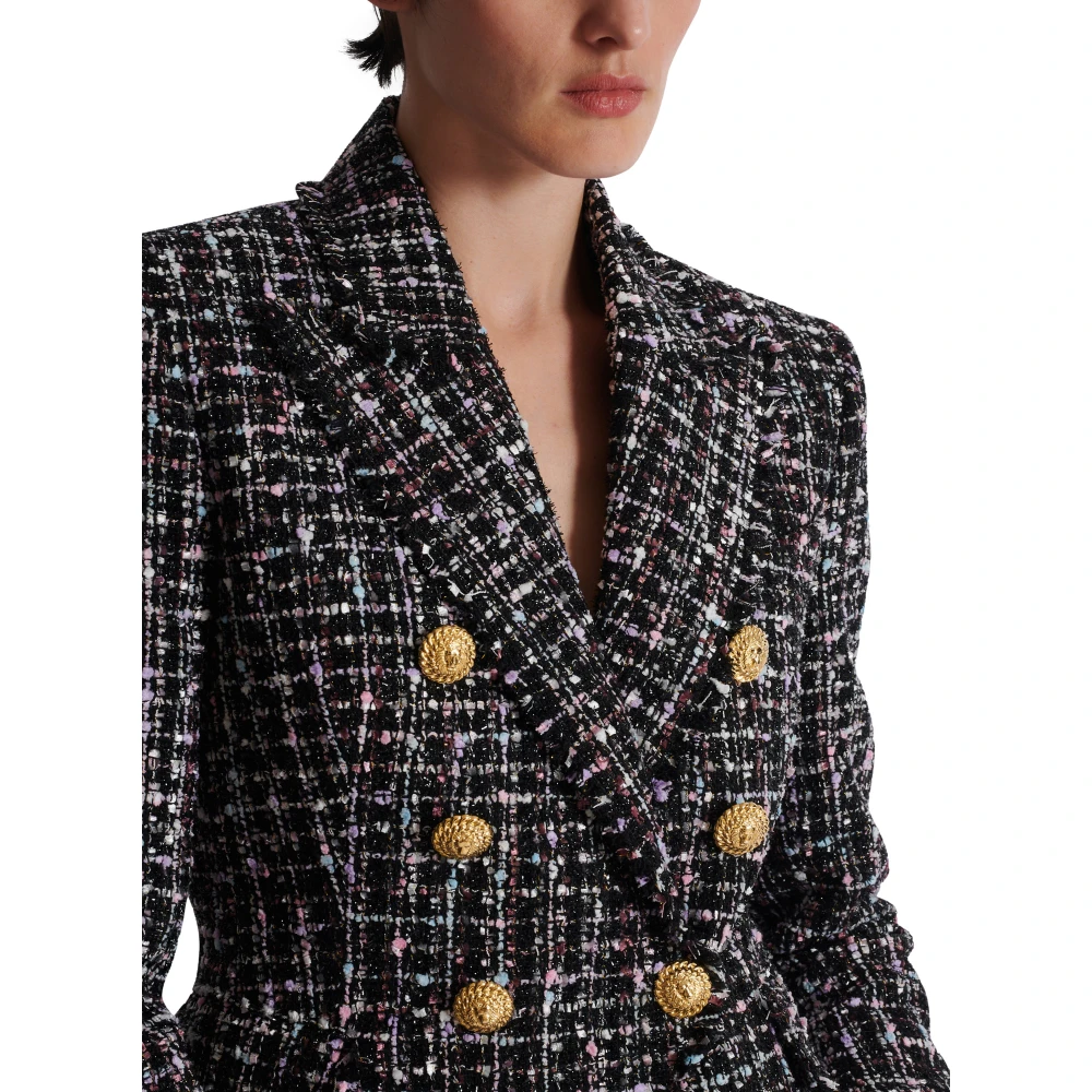 Balmain 6-knoops tweedjasje Black Dames
