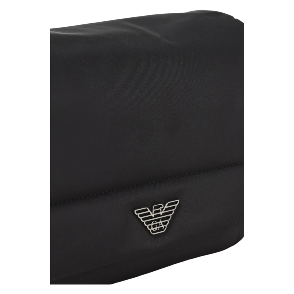 Emporio Armani Zwarte Nylon Schoudertas met Metalen Logo Black Dames