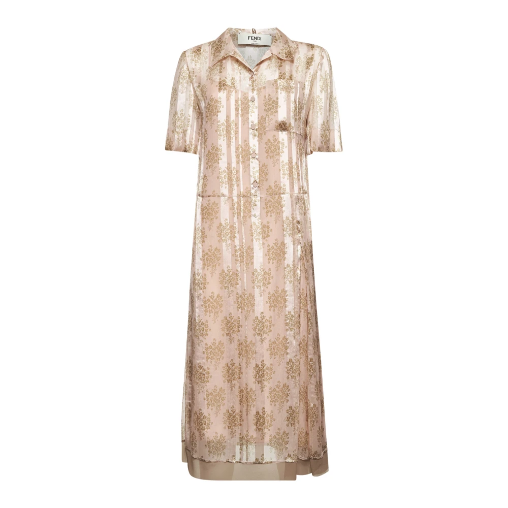 Fendi Women's Pink Silk Floral Midi Dress With Ruffles - Midi Dresses - Xs - Dresses