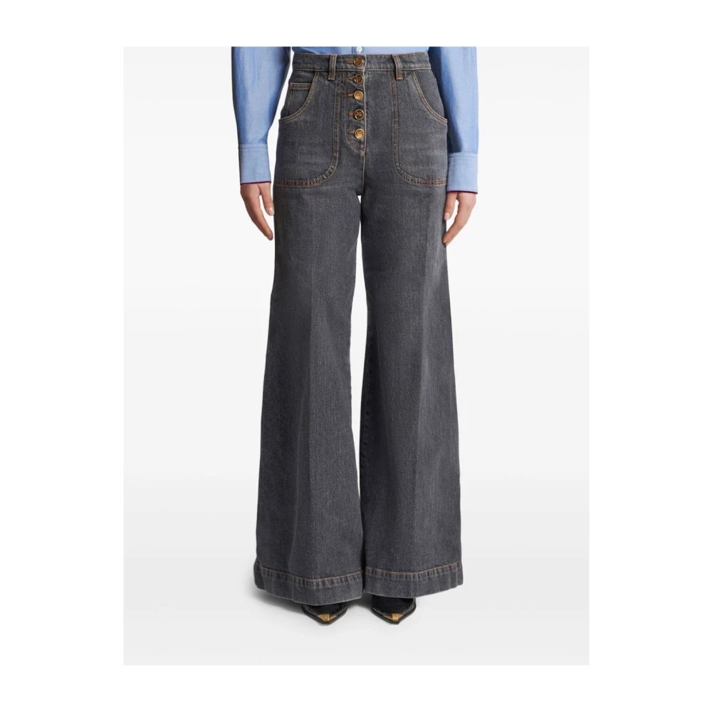 ETRO Zwarte Wide Leg Flared Denim Jeans Gray Dames