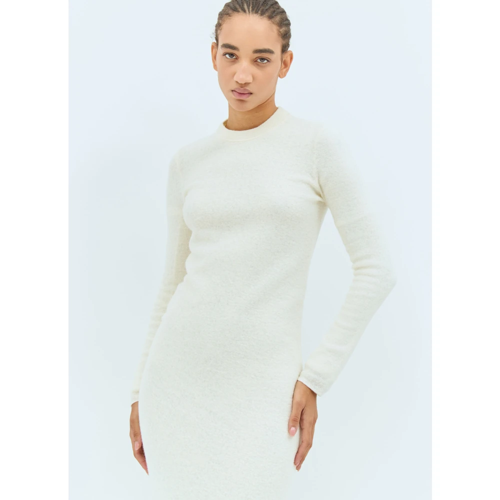 Jil Sander Wollen Gebreide Midi Jurk White Dames