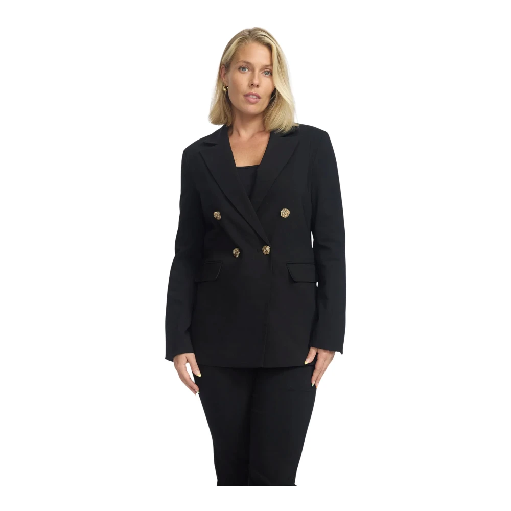 2-Biz Zwarte Blazer met Gouden Knopen Black Dames