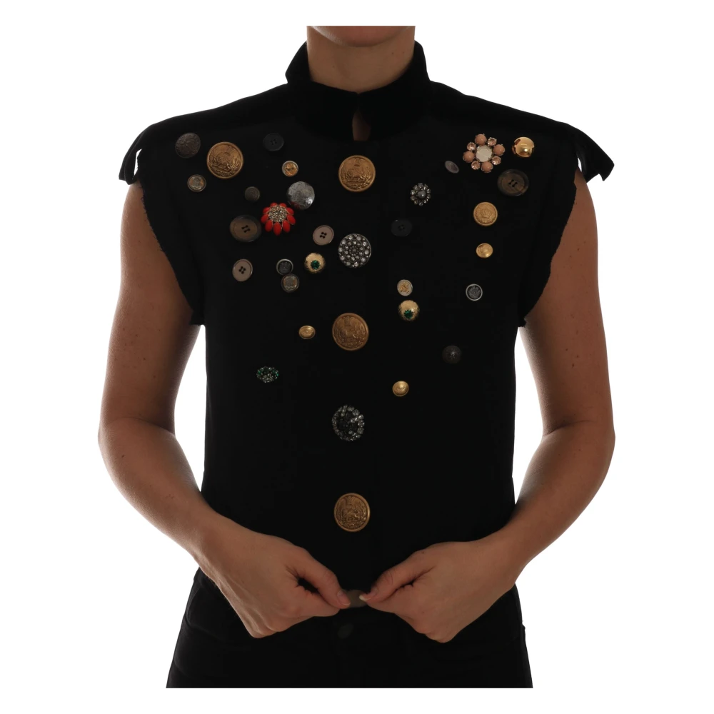 Dolce & Gabbana Women's Black Embellished Floral Military Jacket Vest