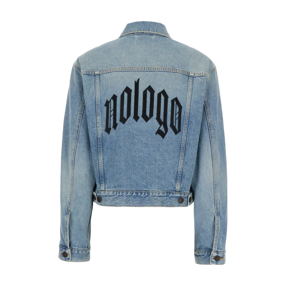 Balenciaga Blauwe Denim Jas met Kunstwerk Versiering Blue Dames