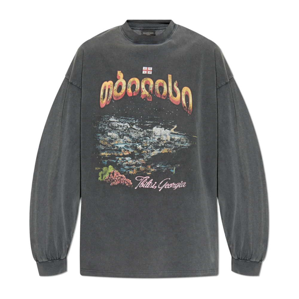 Balenciaga Tbilisi Long Sleeve T-shirt Gray Heren