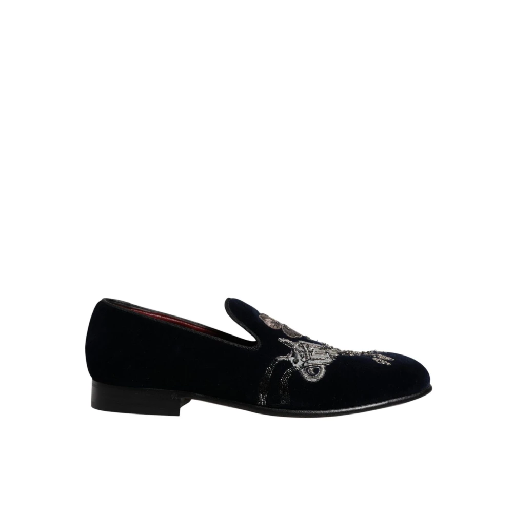 Dolce & Gabbana Men's Black Velvet Floral Loafers