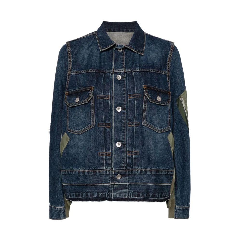 Sacai Kleur-blok Denim Jas Blue Dames