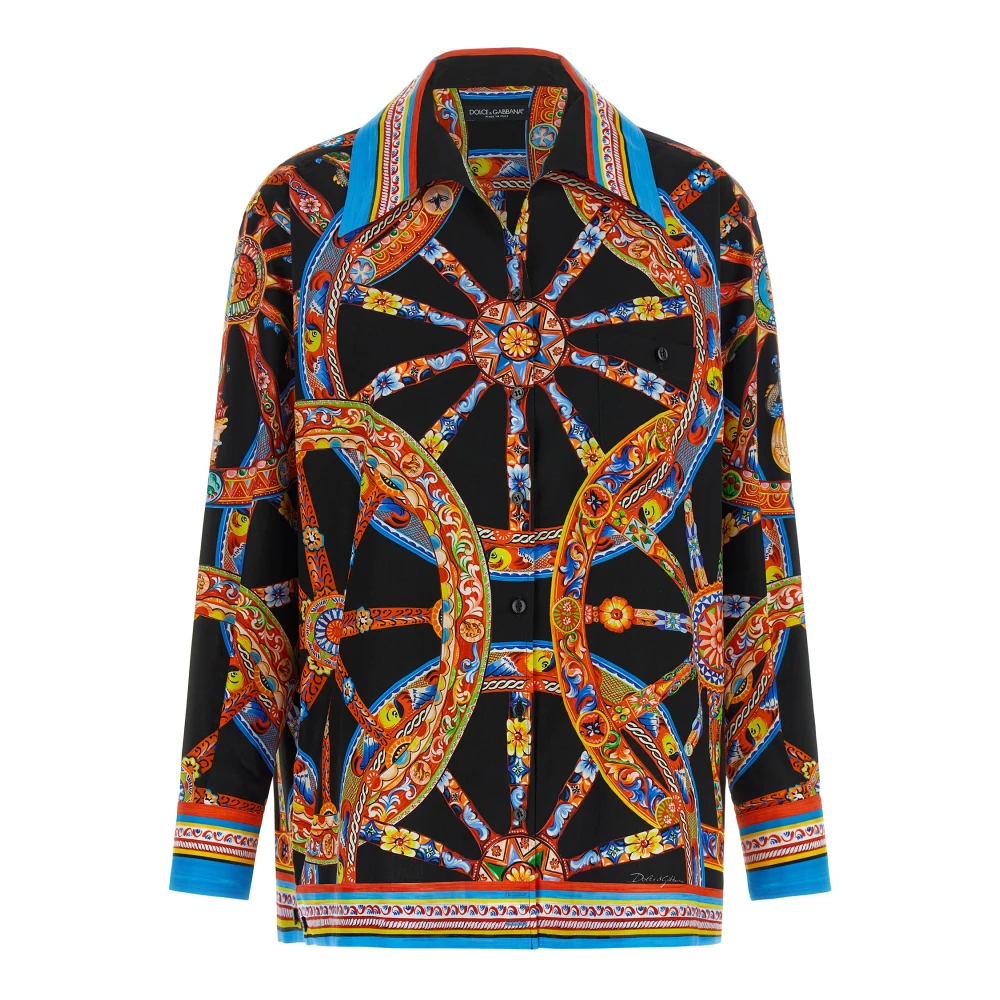 Dolce & Gabbana , Shirts, Female, Multicolor, Xs, Carretto-Print Poplin Hawaii Shirt
