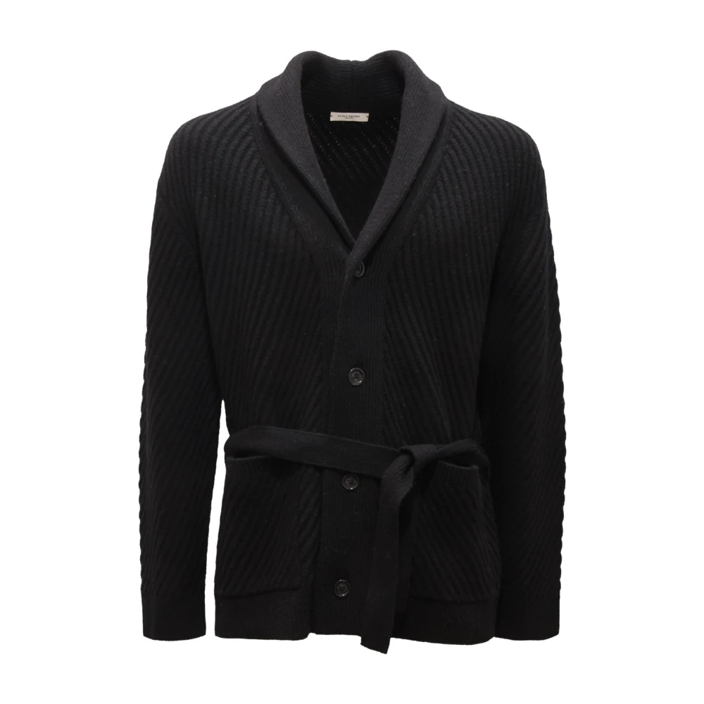 Paolo Pecora Men's Black Cardigans, S, Maxi Cardigan Wool Jumper