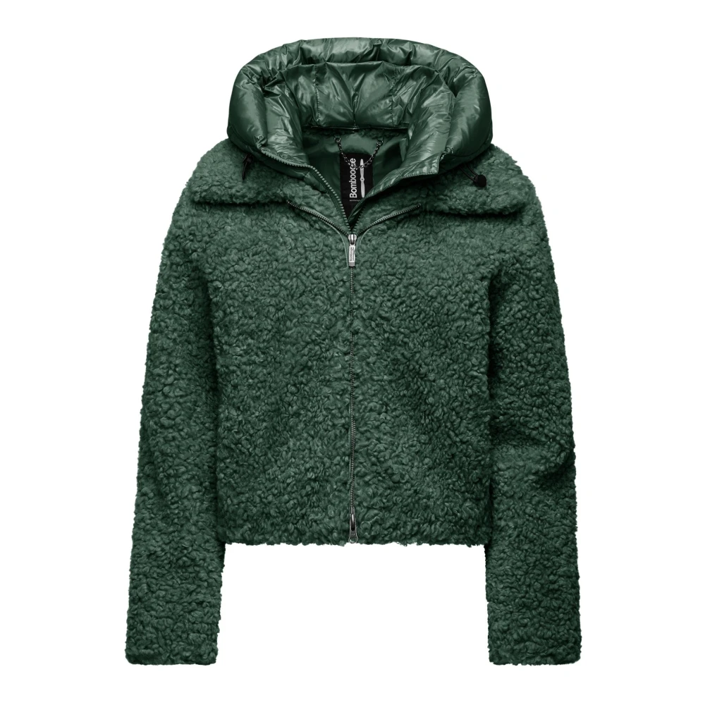 BomBoogie Gekrulde Sherpa Fleece Hoodie Jas Green Dames