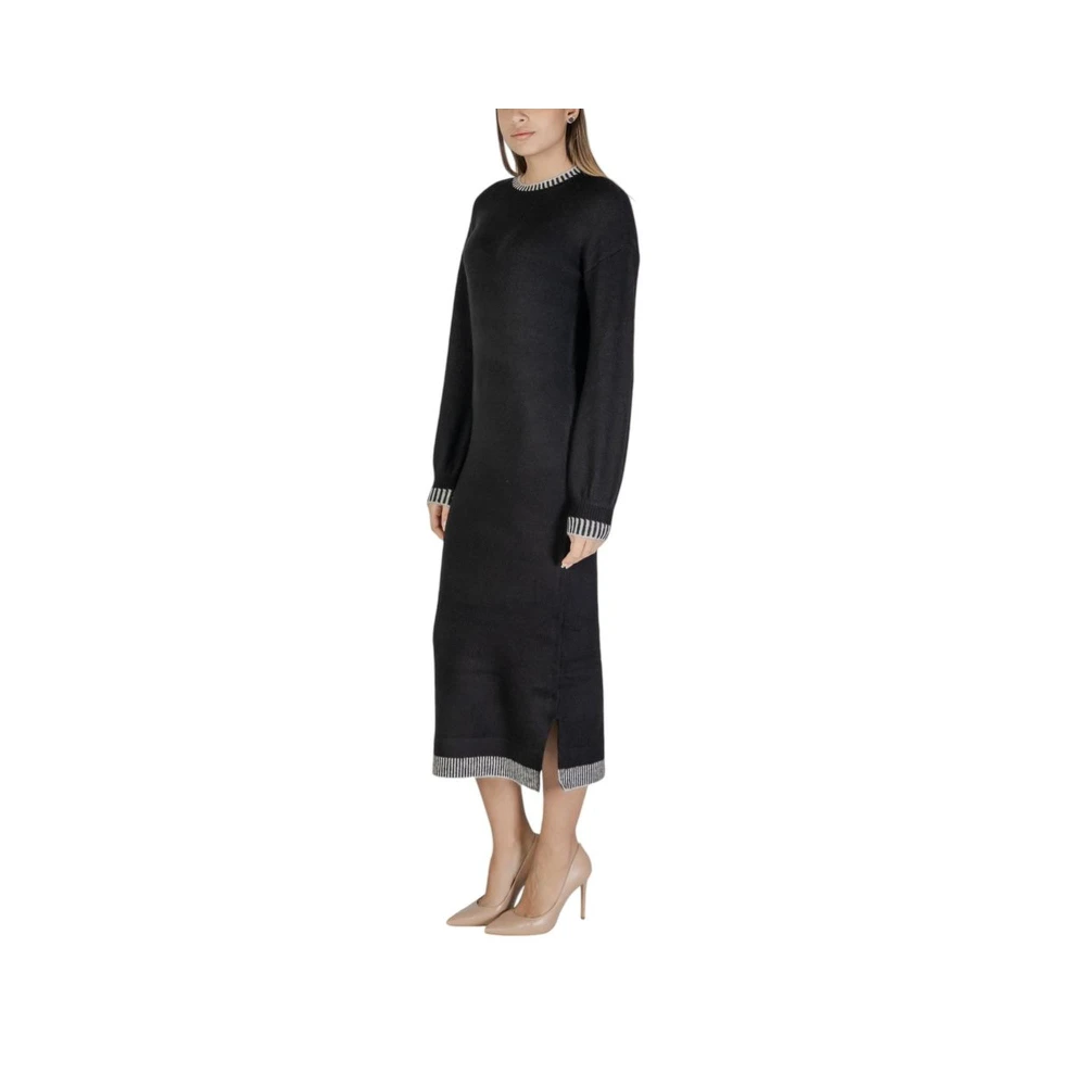 Vila Zwarte Polyester Blend Jurk Herfst Winter Collectie Black Dames